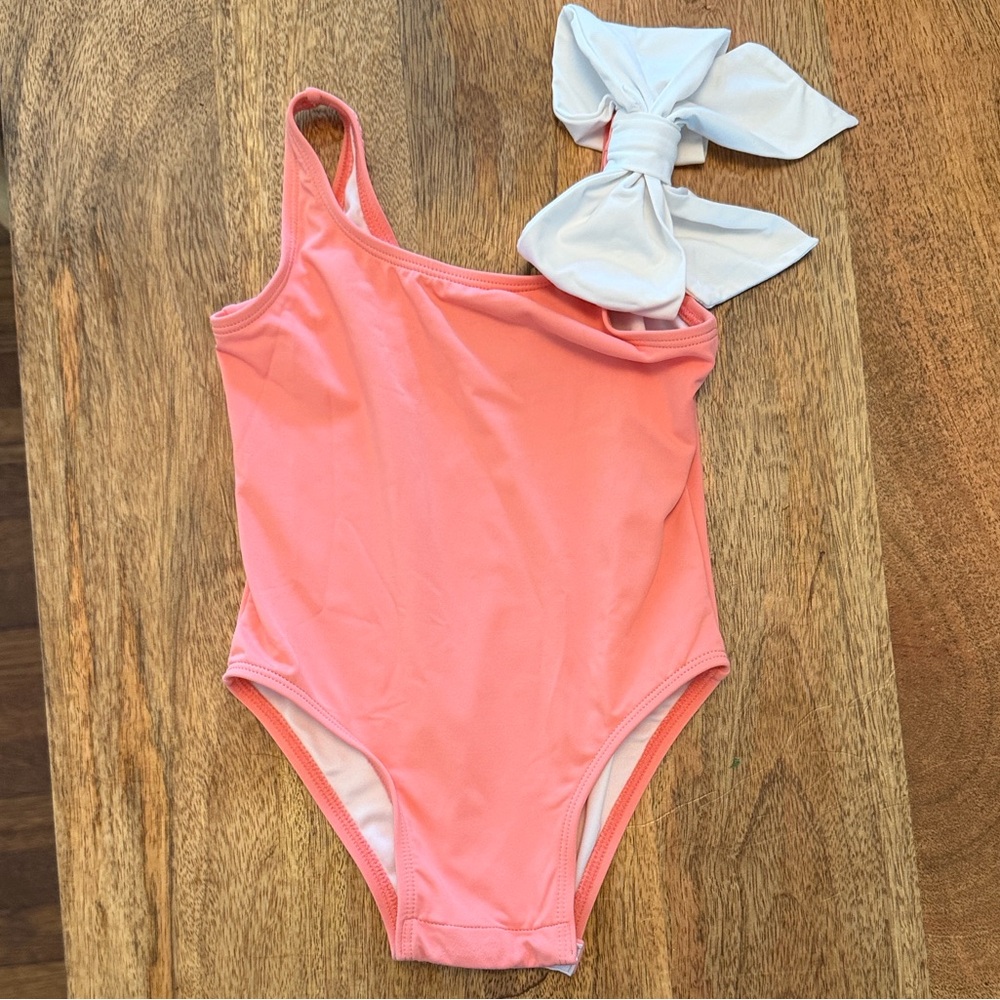 The Beaufort Bonnet Company Coral Pink Swimsuit with White Bow